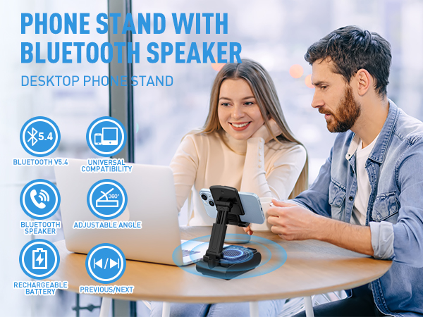 Cell Phone Stand with Wireless Bluetooth Speaker