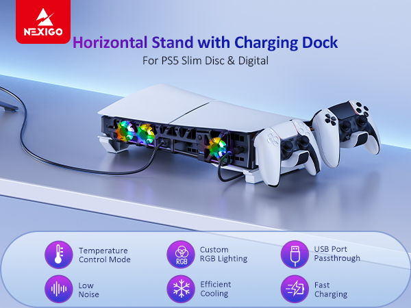 PS5 Slim Horizontal Stand with Charging Station
