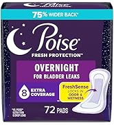 Poise Overnight Incontinence &amp; Postpartum Pads for Bladder Leaks, 8 Drop Extra Coverage, 72 Count...
