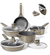 Aufranc 9pcs Pots and Pans Set, Nonstick Granite Cookware Set with Detachable Handle, Stackable R...