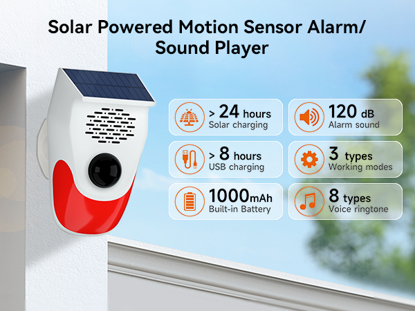 Solar Powered Motion Sensor Alarm/ Sound Player