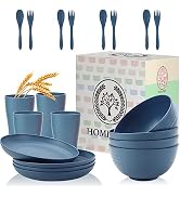 Wheat Straw Dinnerware Sets, Homienly 20pcs Unbreakable Microwave Dishwasher Safe Tableware Light...