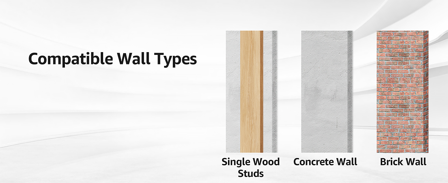 Compatible with single wood stud, concrete, and brick wall mounting
