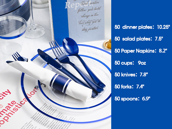 blue plastic dinnerware set