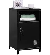 ALBAD Compact Metal Nightstand with Lockable Cabinet and Open Shelf, Modern Bedside Table, Versat...