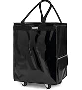 CIMAZHEN (Medium,Black) Reusable Grocery Bag on Wheels, Foldable Rolling Tote Bag with 3 Handles ...