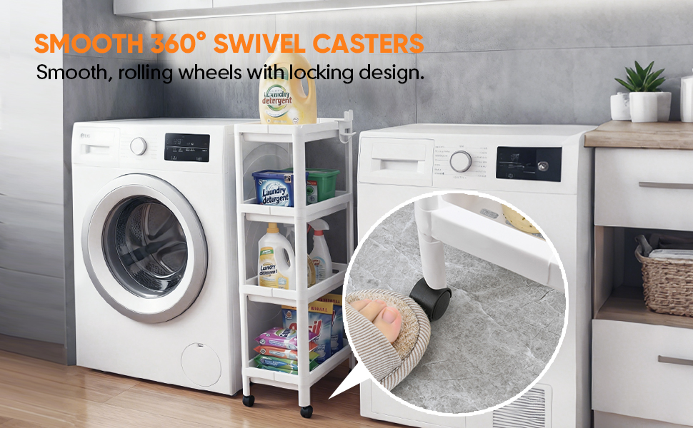 Moryimi Laundry Room Cart Between Washer and Dryer Storage, Expandable Slim Laundry Cart