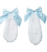 HODASHI 1 Pair Girls Bunny Plush Lop Ears Hair Clip Rabbit Furry Ears Ribbon Bow-knot Hair Clamp ...