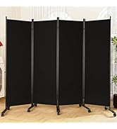 SUNALLY Room Divider 6FT Folding Privacy Screens with Lockable Wheels, 4 Panel Room Partition for...