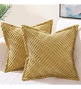 decorUhome Decorative Mustard Yellow Throw Pillow Covers 18x18 Set of 2 with Splicing, Boho Soft ...