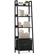 Furologee 5-Tier Ladder Shelf, Narrow Ladder Bookshelf with Drawer, 55.6”Tall Industrial Bookcase...