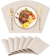 Homaxy Round Table Placemats Set of 6, Washable Wedge Shaped Faux Leather Table Mats, Wipeable Ki...