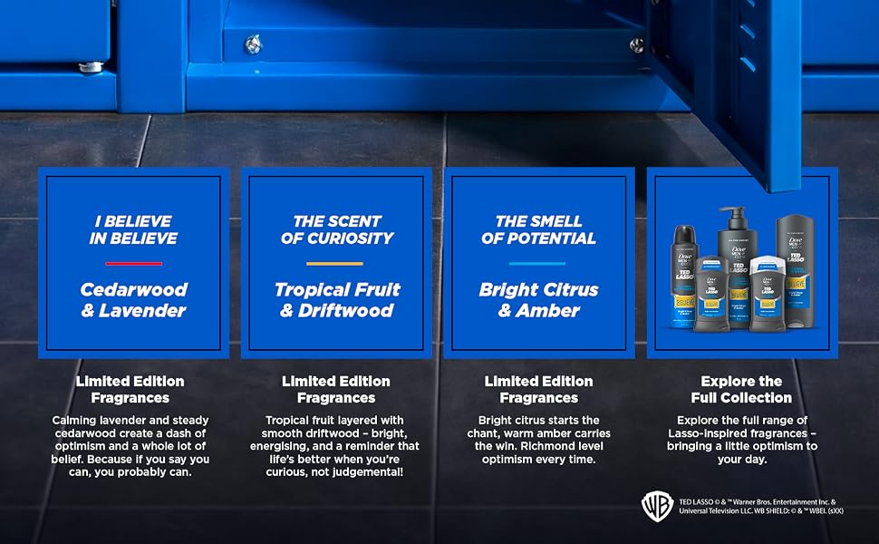 Dove Men+Care x Ted Lasso limited-edition antiperspirant spray collection featuring The Smell