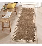 Modern Bordered Runner Rug 2x6 for Hallway Non Slip Low Pile Neutral Kitchen Runner Rugs Washable...