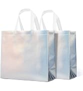 RACETOP 15 Pcs Iridescent Glossy Gift Bags Large Size, 13x5x11 Inch Holographic Reusable Gift Bag...