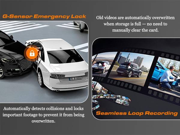 dashcam for cars with G-sensor emergency lock and loop recording