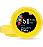 WELLIFE 10 Inch Plastic Plates Yellow 50 Count Disposable Plate for Party, Large Big Plates for D...