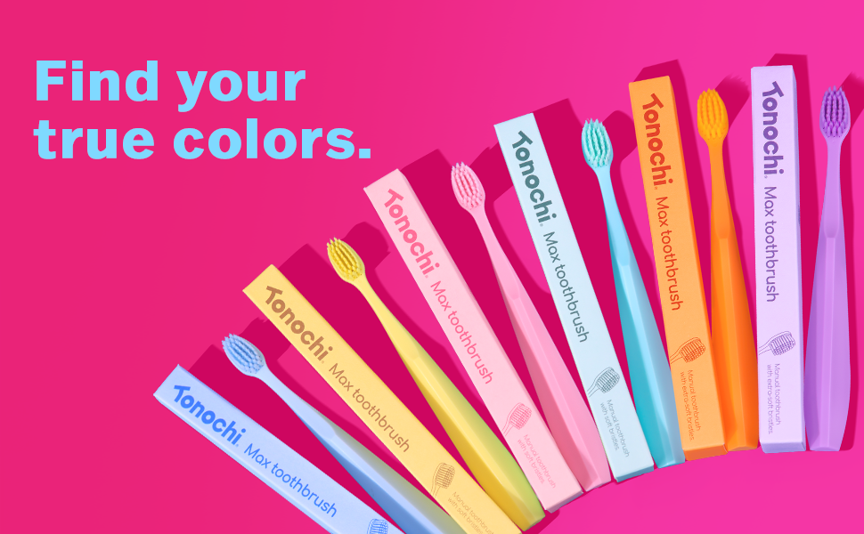 Colorful soft toothbrush for teens and adults. Gentle on gums, stylish and fun to use.