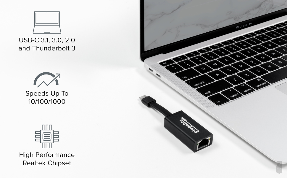 USB-C 3.1 3.0 2.0 Thunderbolt 3, 10/100/1000, Realteck Chipset