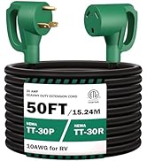 STRIGHT 50FT RV Extension Cord 30 Amp, RV Power Extension Cord NEMA TT-30P Male to TT-30R Female ...