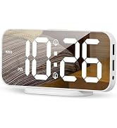 SMOUPING Digital Alarm Clock for Bedroom,6.7" LED Clock Mirror Surface with 2 USB Charger Port,Ad...