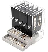 FADACHY Jewelry Organizer - Black Jewelry Box with 2 Drawers 5 Row Earring Holder Organizer, Brac...