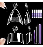 480 Pcs Extra Short Almond Nail Tips, Half Cover Square Nail Tips, 2 Shape Clear Short Fake Nails...