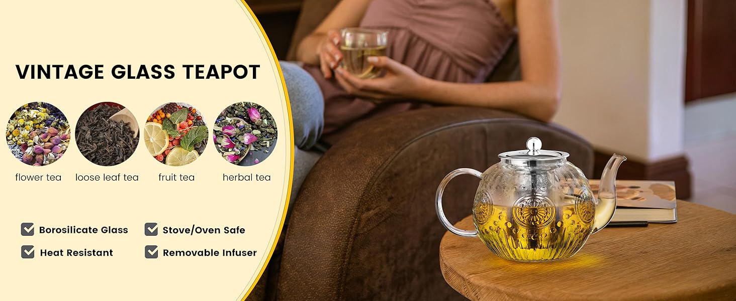 Vintage Glass Teapot 50oz
