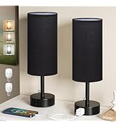 Fenmzee Black Bedside Table Lamps Set of 2-3 Color Temperatures Pull Chain Lamp with AC Outlet Ch...