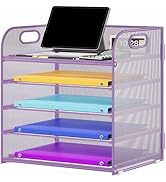 Cawukege 5 Tier Paper Organizer with Handle, Metal Mesh Desk Organizer File Folder Organizer Pape...