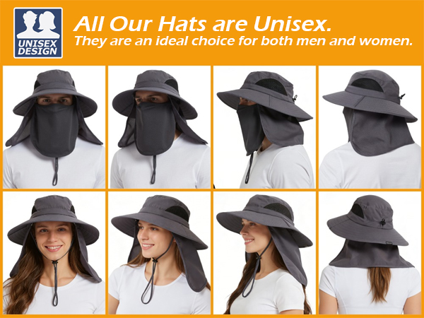 Unisex UV Sun Hat with Face &amp;amp;amp; Neck Cover, Wide Brim Outdoor Sun Protection Cap for Men &amp;amp;amp; Women