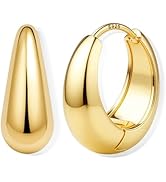 14K Gold Plated Small Chunky Hoop Earrings Sterling Silver Post - Hypoallergenic Trendy Thick Lig...