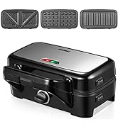 HOUSNAT 3 in 1 Sandwich Maker, Waffle Maker with Removable Plates, 1200W Panini Press with Interc...