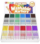 Officygnet 240 Count Washable Markers Bulk, 12 Assorted Colors, Conical Tip with Fine &amp; Broad Lin...