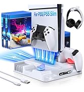 Stand with Cooling Station for PS5 / PS5 Slim Disc &amp; Digital Console, Fast Charging Station for D...