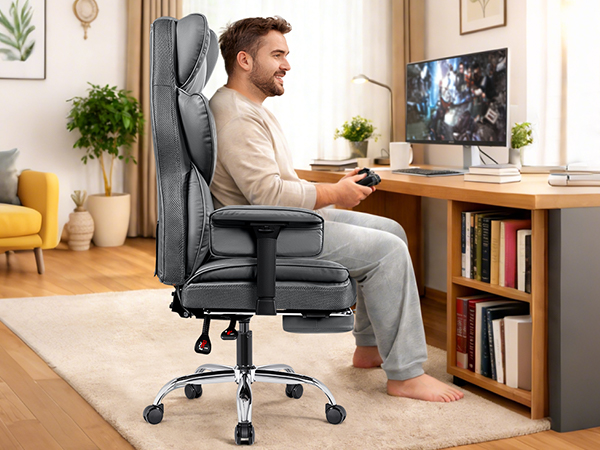 Heavy Duty Executive Chair with Lumbar Support Foot Rest High Back Ergonomic Desk Chair Padded Wide
