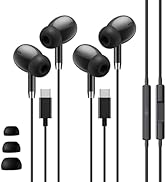USB C Headphones for Samsung S26 Ultra S25, Wired Earbuds USB C, USBC Headphones [Clear Microphon...