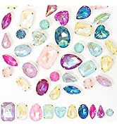 60PCS Sew on Rhinestone Mixed Shapes Glass Rhinestones for Crafts Sew on Crystal Gems Flatback wi...