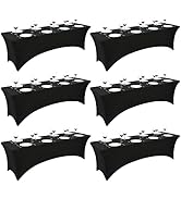 LOKUME 6 Pack Spandex Table Cover for 8ft Folding Tables Fitted Rectangular Tablecloth Black Stre...