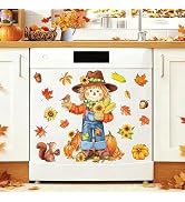 AnyDesign 16Pcs Fall Dishwasher Magnet Watercolor Scarecrow Maple Leaves Kitchen Fridge Autumn Ma...