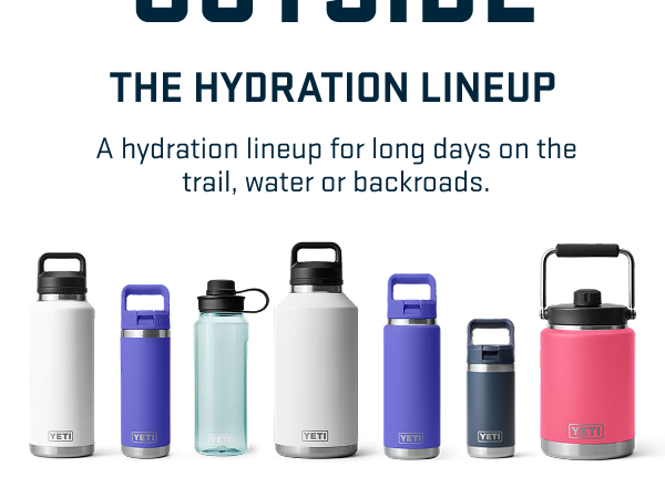 A hydration lineup for long days on the trail, water or backgrounds.