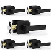 Estmoon 5 Pack Passage Door Handles Matte Black Door Knobs, Interior Door Knobs Square Heavy Duty...