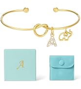 COSHAYSOO 14K Gold Plated Love Knot Bungle for Women Elephant Initial Letter Bracelet, Personaliz...