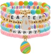 AMOILS 6Pcs Easter Surfer Heishi Bracelets for Women Men, Egg Bunny Bracelet Easter Gifts for Mot...