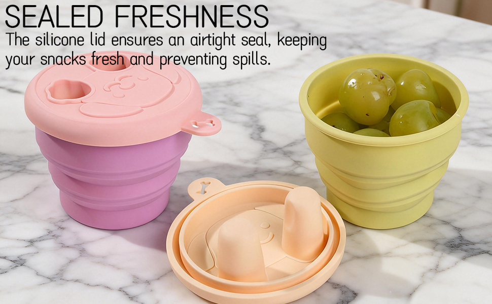Snack Finger Container 2 in 1 No-Mess Collapsible Food Storage Snack Cup with Lid - Keep Hands