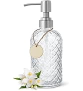 Gem-Patterned Glass Soap Dispenser with Rust Proof Stainless Steel Pump-13 oz Liquid Hand Soap Di...