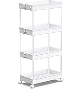 SPACEKEEPER Storage Cart, 4-Tier Mobile Shelving Unit, Bathroom Rolling Cart Utility Storage Orga...