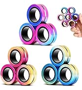 Jawhock 9 Pack Magnetic Rings Fidget Toy Set|Magnetic Fidget Rings for ADHD Stress Relief| Colorf...