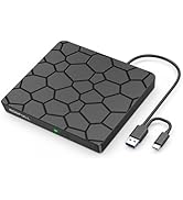ROOFULL External CD DVD Drive, USB 3.0 Type-C Portable CD/DVD Player Burner Reader Writer Recorde...