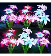 WdtPro 2025 Upgraded Solar Lights Outdoor 6 Pack, Solar Garden Lights with 24 Blooming Lily RGB L...
